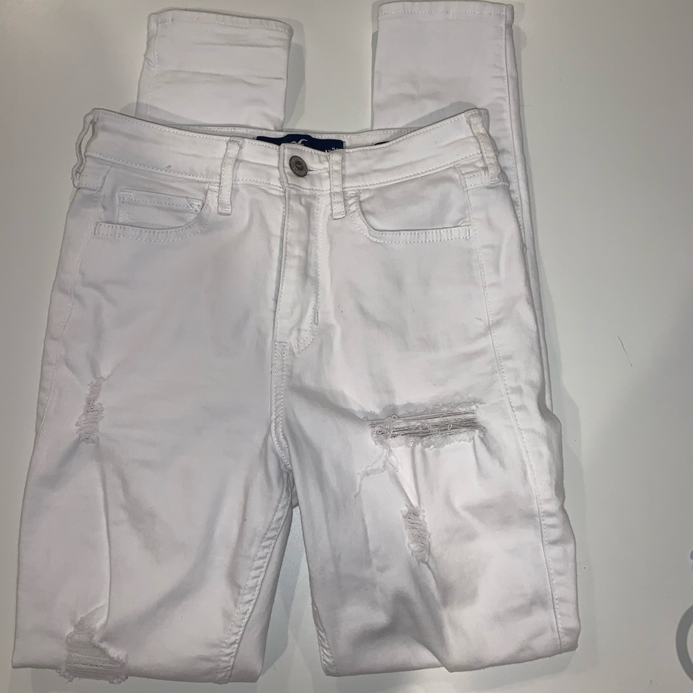 Hollister white ripped skinny jeans distressed 0S